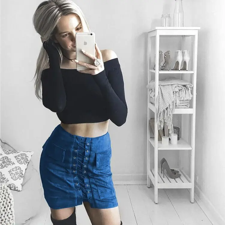 

2020 Women's Autumn Women Elegant Solid 5 Color Bandage Mini Skirt Hodycon Skirt Casual Slim Pencil Skirt With Pocket Plus Size