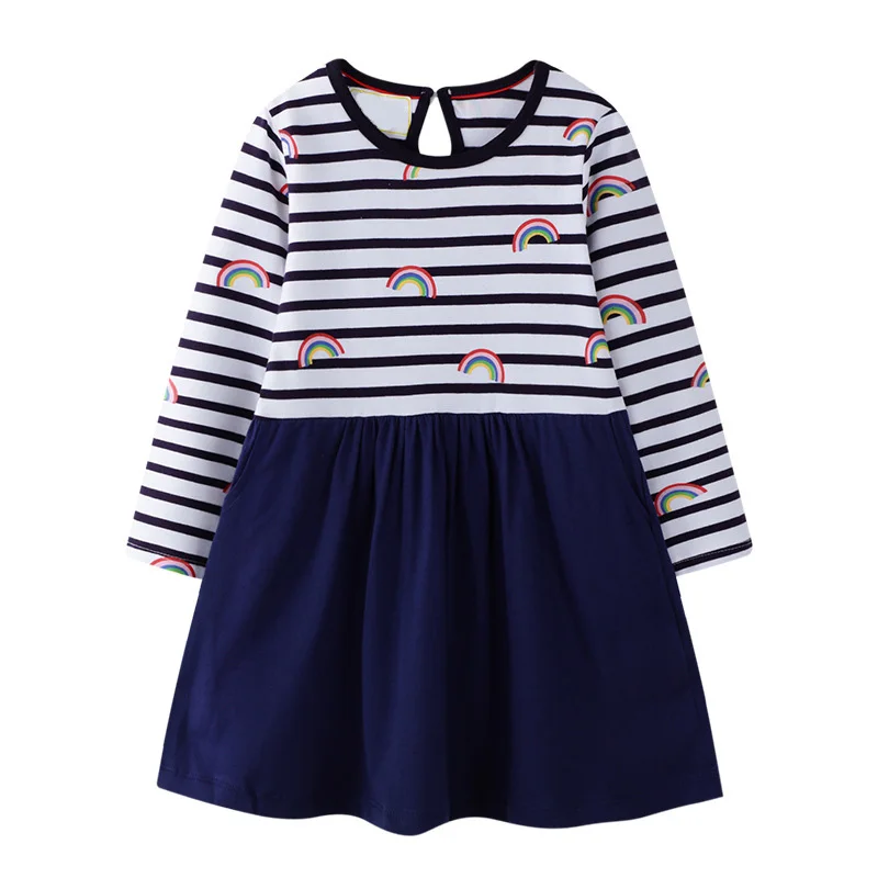 

Girls trees animal embroidery dress cotton rainbow unicorn print dresses party dresses for girls autumn clothes boutique costume