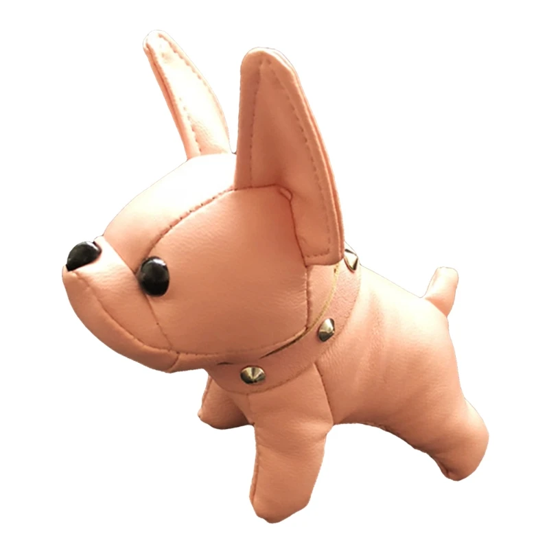 

83XC Bag Accessories Mini Stuffed Doll Ornament PU Leather Bulldog Lovely Cartoon Keychain Woman’s Purse Pendant Girls Gift