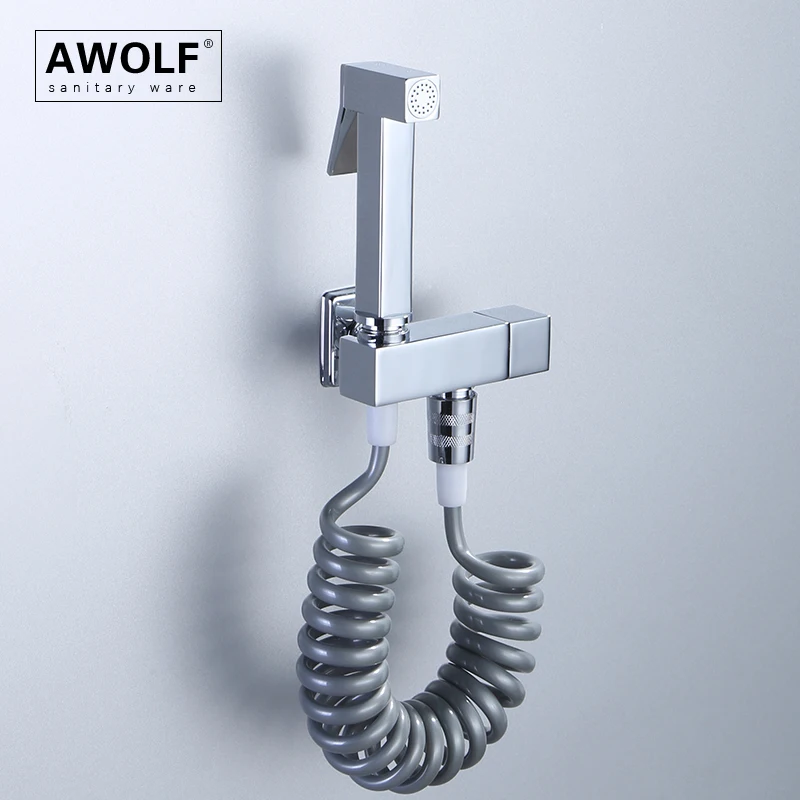 Фото Awolf хромированная гигиеническая душевая система, твердая латунь, набор распылителей для ванной комнаты, туалета и биде, квадратный комплект для душа, анальная шайба для душа AP2250 №2