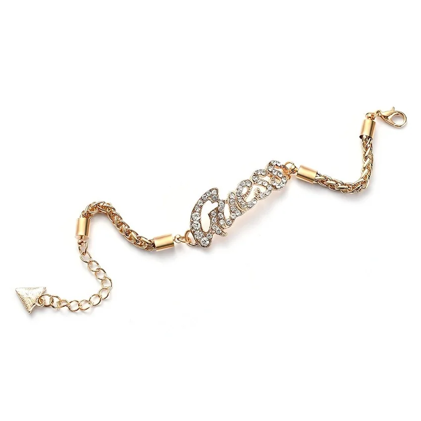 

HANZGHI 2021 NEW Fashionable Simple Letters Alloy Bracelet Gold Silver color English Bracelet Hip Hop Punk Style
