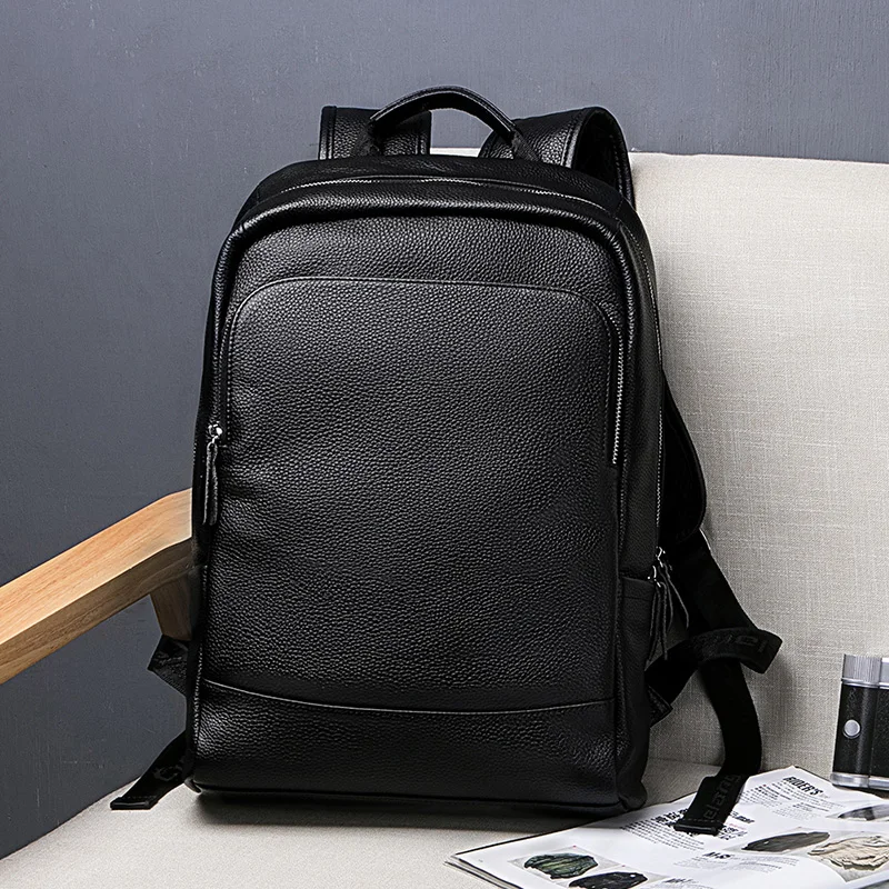 

Backpack Men Fashion Genuine Leather Notebook Backpacks Travel Bags Preppy Style College Teenager School Bag Laptop Backbag