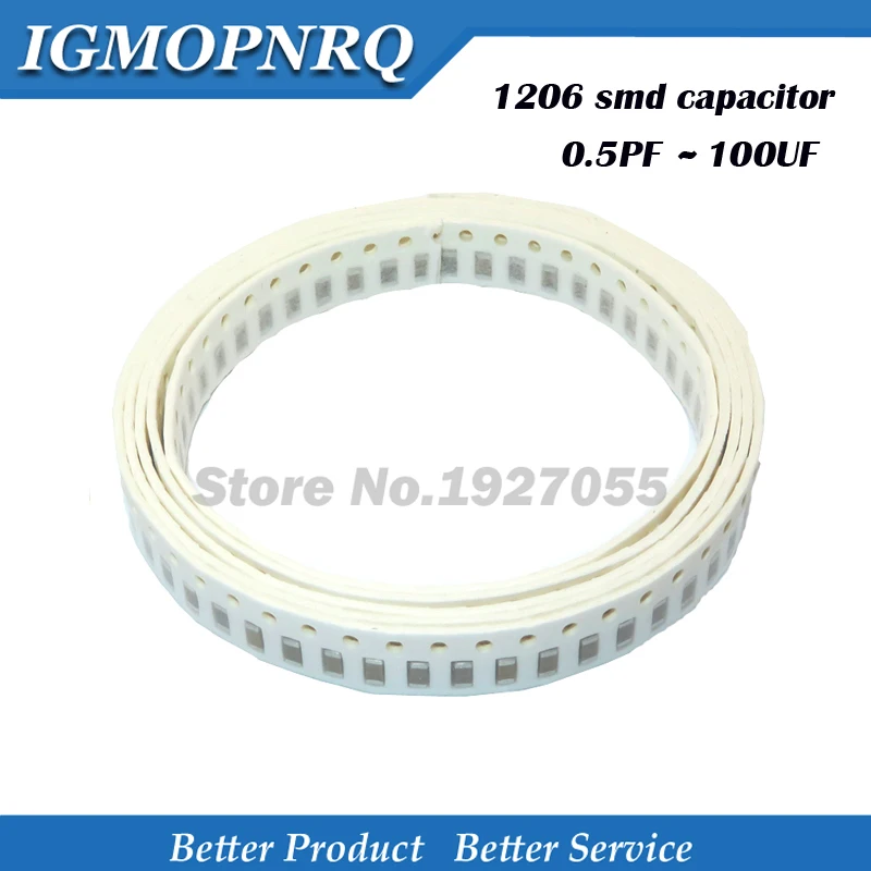 

100pcs 1206 50V SMD Thick Film l Chip Multilayer Ceramic Capacitor 1pF-100uF 10NF 100NF 1UF 2.2UF 4.7UF 10UF 1PF 6PF