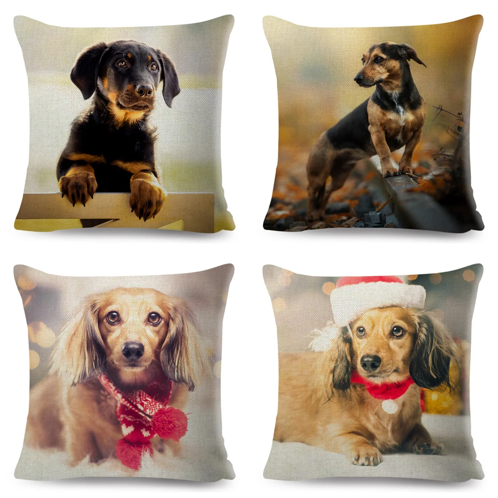 Mini Dachshund Dog Cushion Cover Decor Pet Animal Pillow Cases Polyester Pillowcase for Sofa Home Car Children Room 45x45cm images - 6