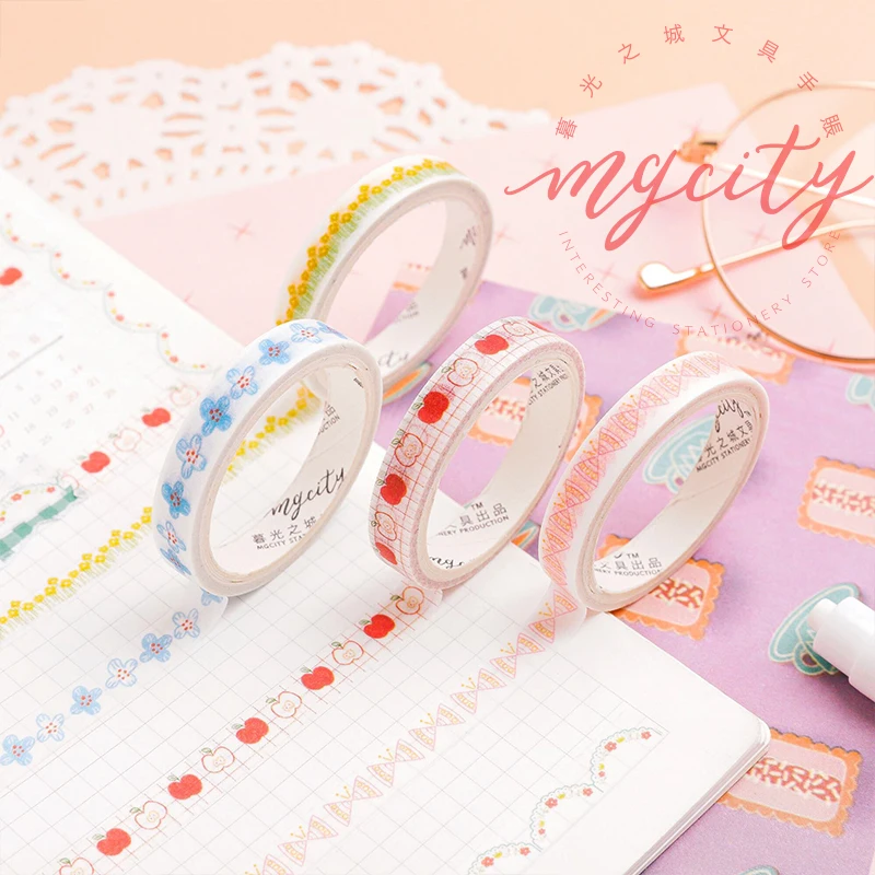1 рулон кавайная тонкая васи лента милый цветок яблоко узор Маскировочная для