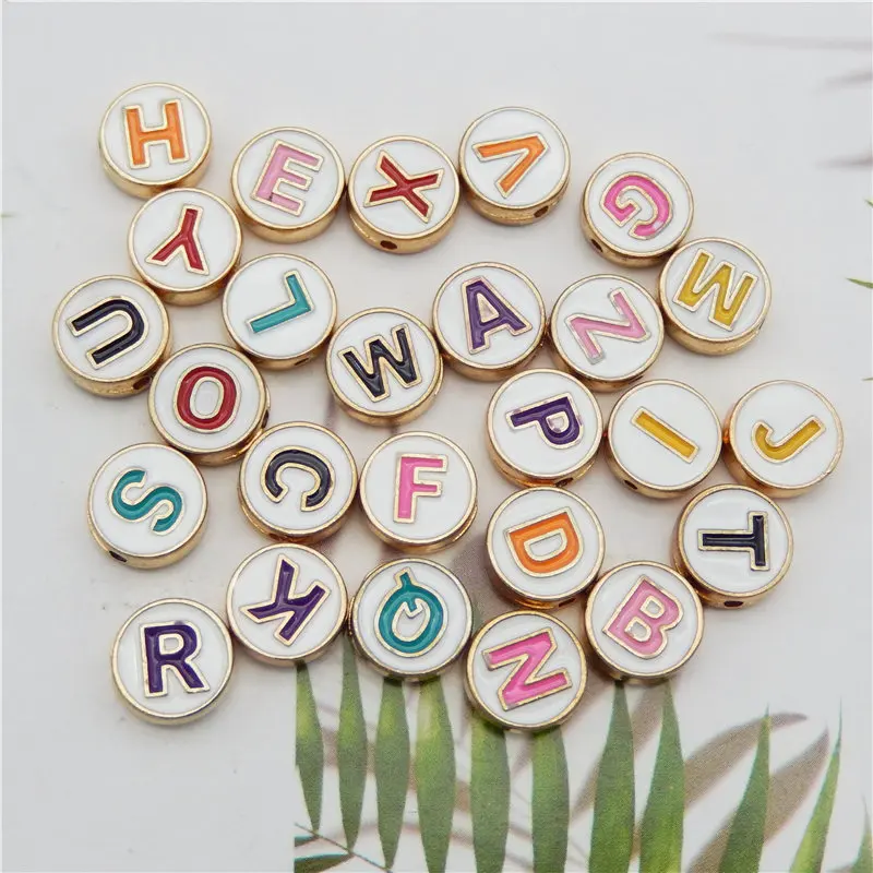 

Julie Wang 26pcs A-Z Enamel Round Letters Beads Alloy English Alphabets Spacer Beads Pendant Bracelet Jewelry Making Accessory