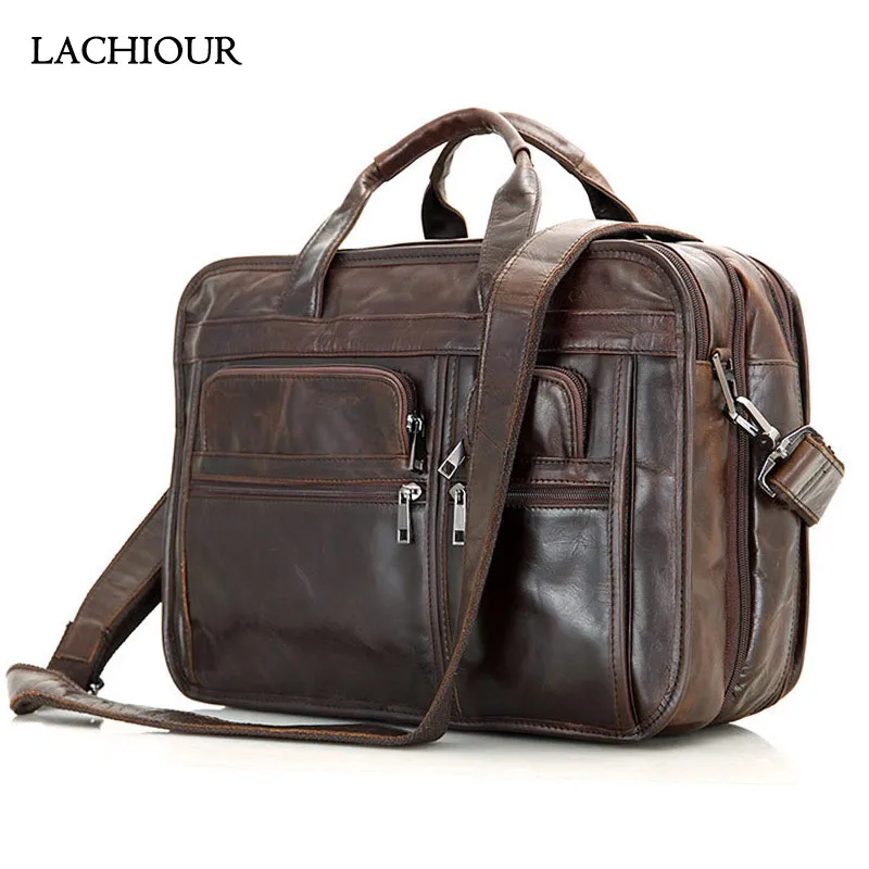 Large Genuine Leather Handbag Totes Men's  Fashion Office Laptop Bag Men's Ducuments A4 Cowhide Messenger Shoulder Bag Male