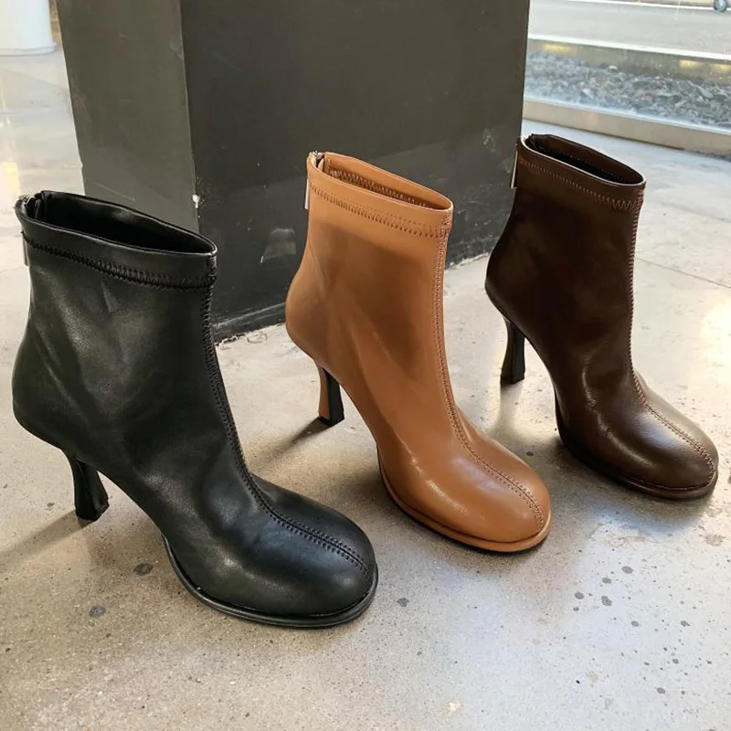 

2021 New Brand Women Ankle Boots Shoes Thin High Heels Ladies Chelsea Boot High Quality Zipper Casual Simplicity Short Boots