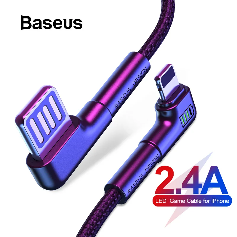 Baseus USB кабель для iPhone XR Xs Max 8 7 Plus 2.4A Быстрая зарядка светодиодный светильник локоть Зарядное устройство USB кабель для передачи данных для мобильного телефона