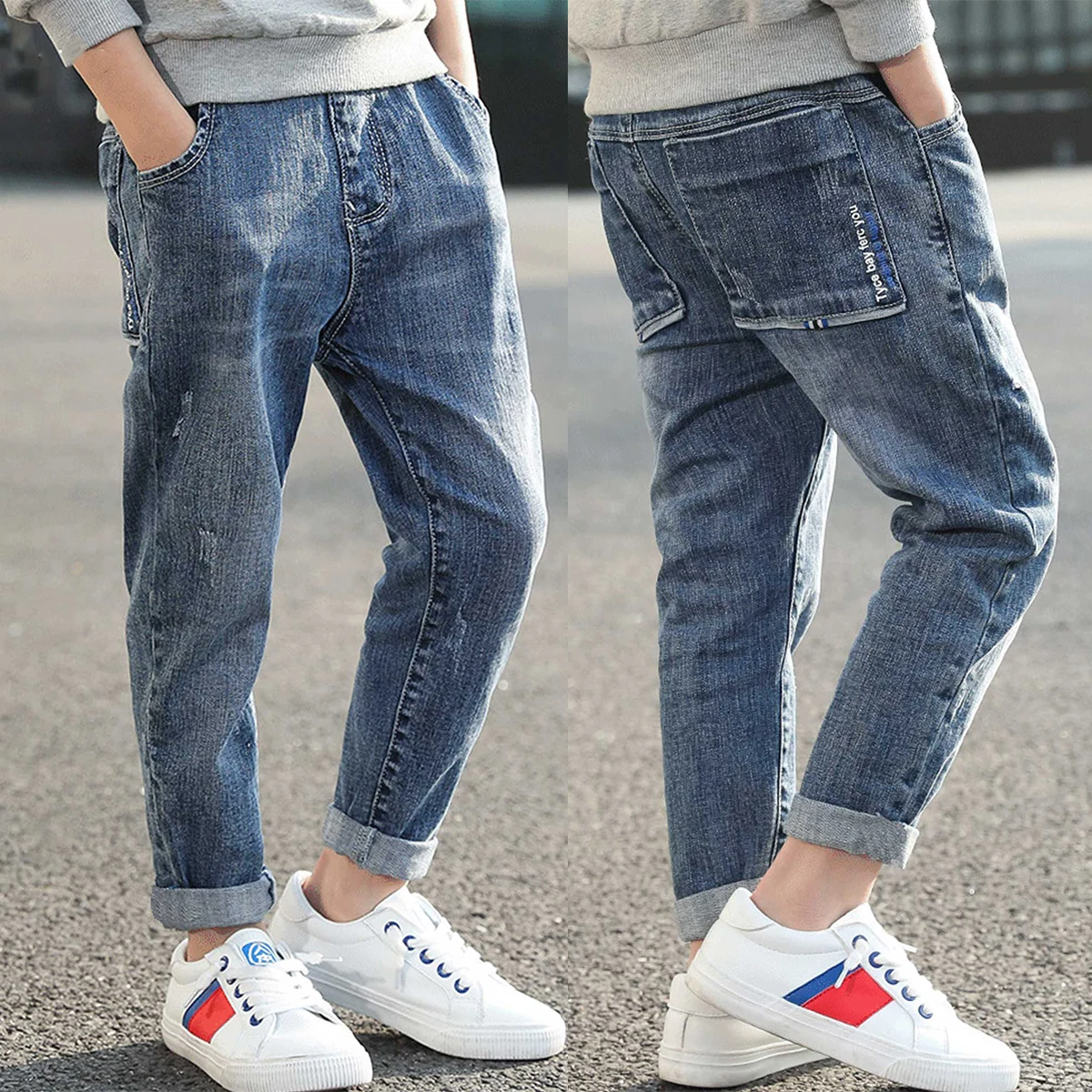 

Boys Jeans Trousers Autumn Fashion Denim Pants Kids Children Clothing Cotton Casual Loose Long Pants Bottoms Boys Clothes 5-14Y