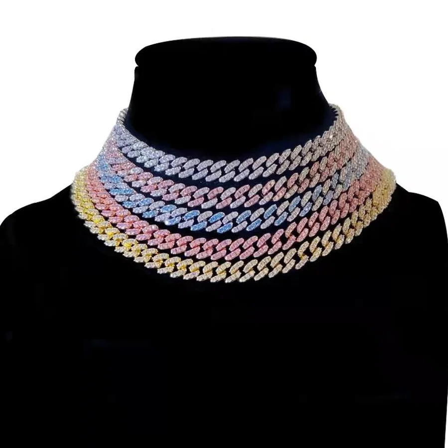 

9MM Miami Iced Out Cuban Link Chain Necklaces For Men Bracelet Full Rhinestone Jewelry Set Colorful Necklace Hip Hop Chains Gift