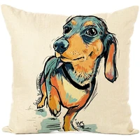 easternproject cute pet dog painting cotton linen throw pillow case cushion cover square animal pillow covers home decor