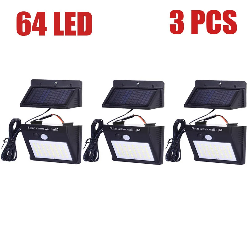 64LED X 3pcs 64 светодиода солнечный светильник PIR датчик движения Солнечный садовый светильник водонепроницаемый открытый энергосберегающий уличный двор дорожка домашняя лампа - Испускаемый цвет: 64LED X 3pcs