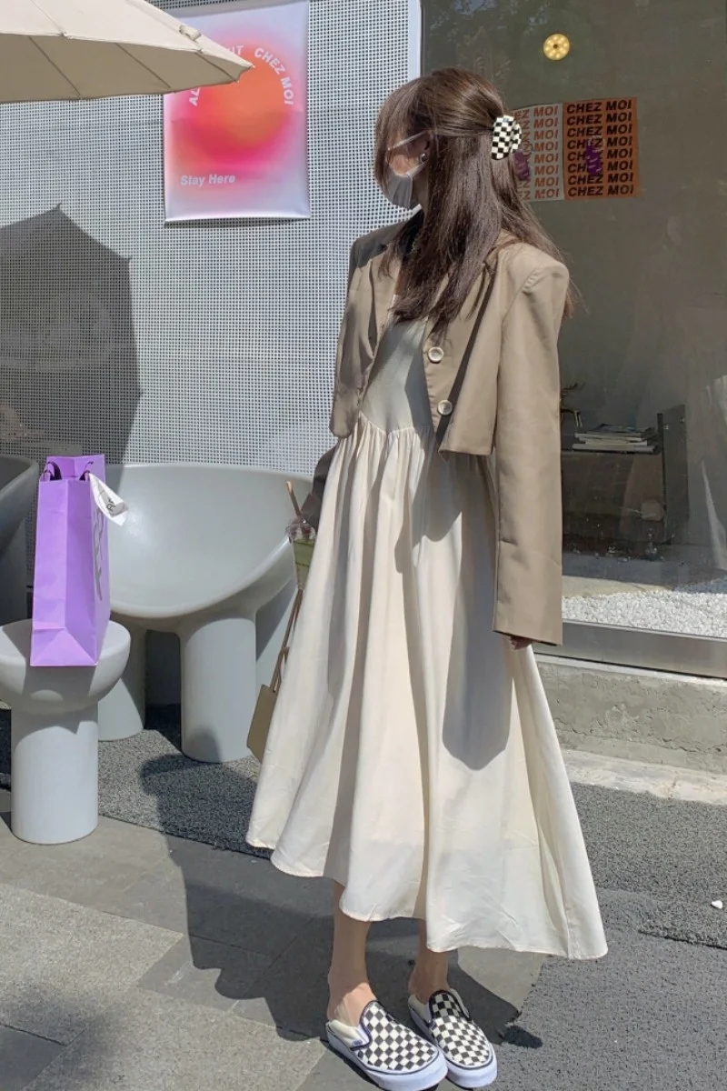 

Женские костюмы, мягкое и милое женское платье с бретельками, бандажный короткий костюм, пальто для женщин