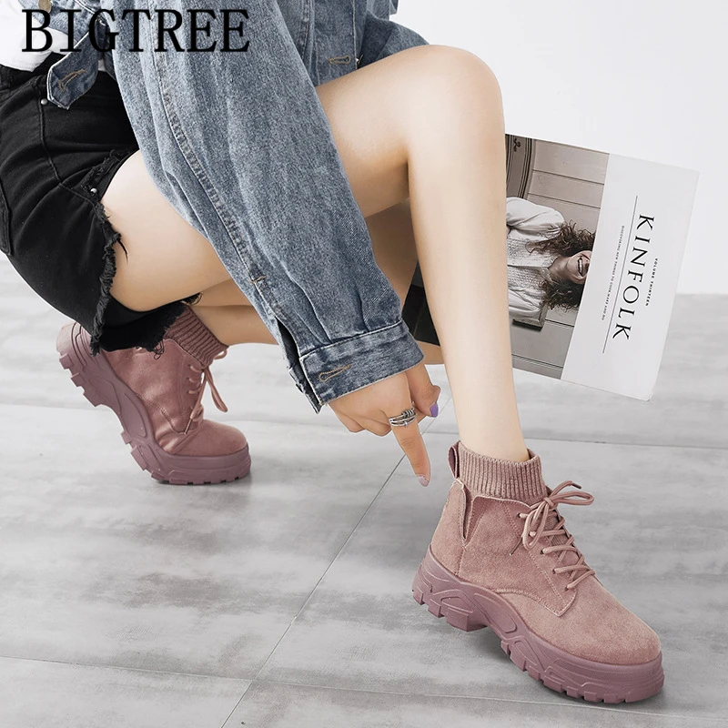Женские розовые ботинки Винтажная обувь на платформе дизайнерская ботильоны для