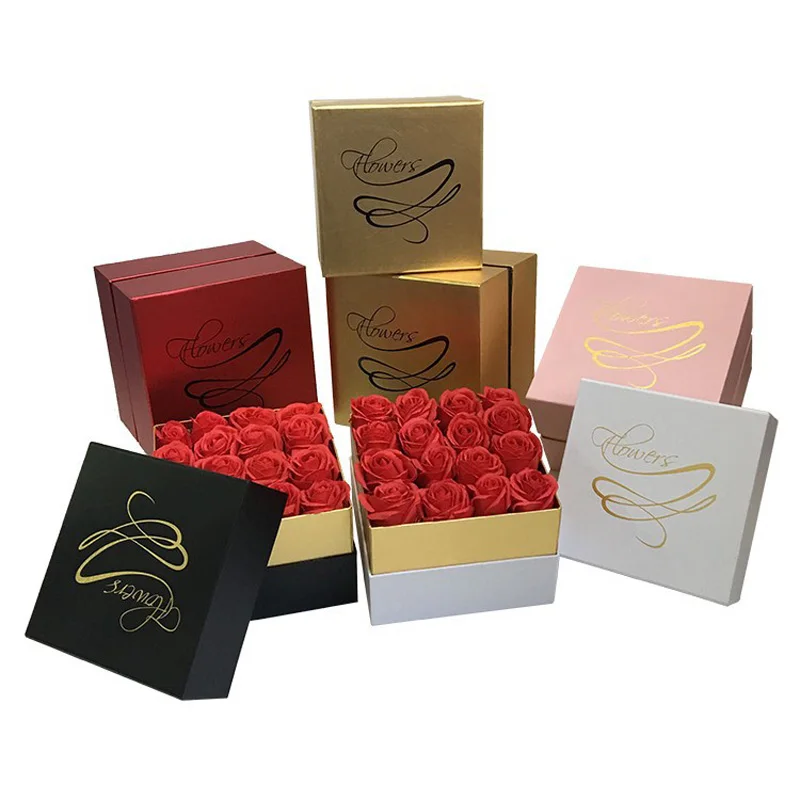 2 шт./компл. квадратная Цветочная коробка Золотое мыло в подарочной коробке Роза
