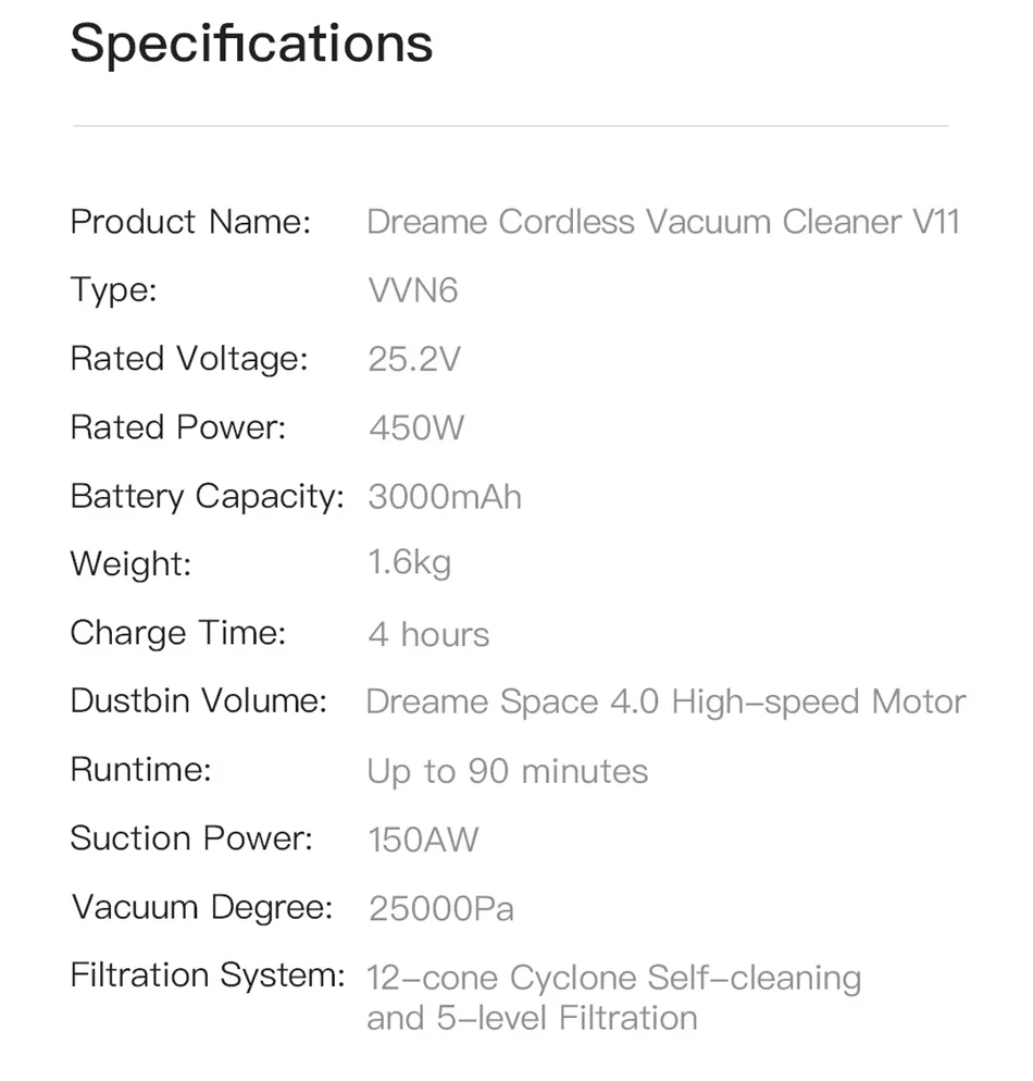 

Dreame V11 Handheld Wireless Vacuum Cleaner OLED Display 90mins Long RunTime150AW Powerful Suction for Carpet Floor Pet Hair