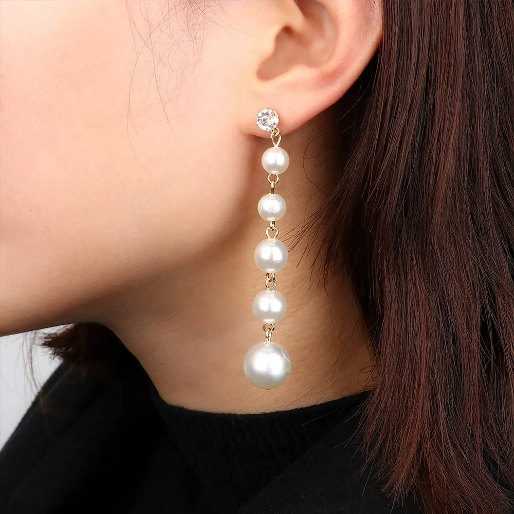 Лидер продаж элегантные длинные висячие серьги с большим жемчугом и кисточками