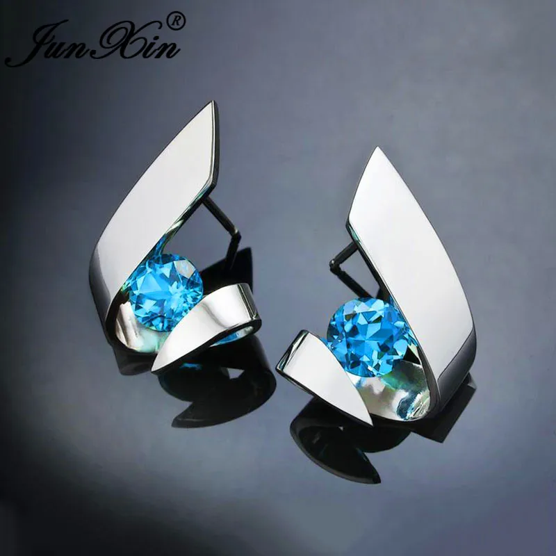 Blue Earrings Irregular Purple Blue White Yellow Crystal Geometric Stud Earrings For Women 925 Silver Color Round Zircon Stone Earring Jewelry - Metal Color: Blue Earrings