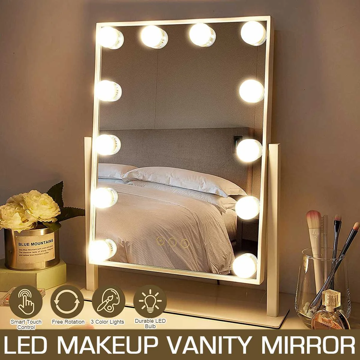 

Vanity Tabletops Lighted Makeup Mirror With 12 LED Bulb Lights Touch Screen Beauty Mirror Adjustable Cosmetic Tool 5V