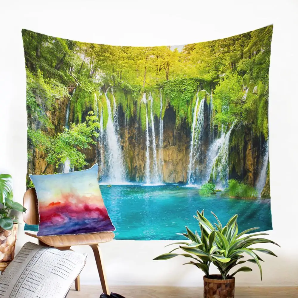 

Beautiful Scenery Print Wall Tapestry Raiven Stream Motif Gobelin Beauteous Throw Rug Modern Home Decoration Farmhosue Decor