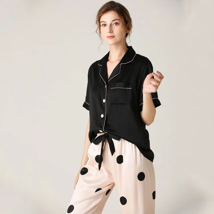 Spring Autumn New Women's Pajamas Sets Short Sleeve Trousers Nightwear Loose Home Suit Sleepwear Lingerie Set Nightgown