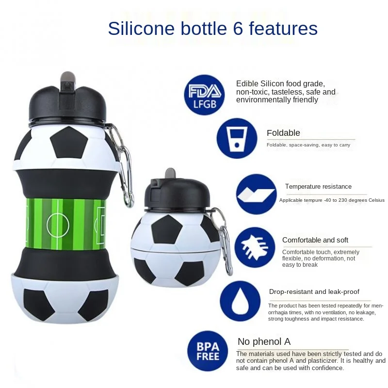 

Outdoor Sports Bottle Custom Silicone Folding Cup Creative Football Appearance Thermos Portable Anti-Fall Water Bottle