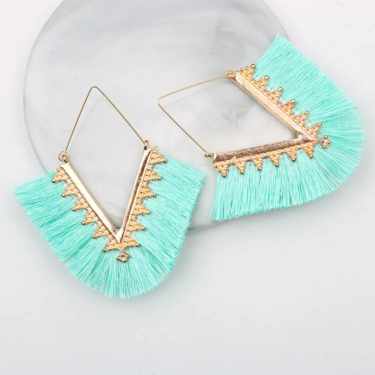 Mint Green Серьги с кисточками для женщин, серьги-капли, ювелирные изделия, серьги, модное ювелирное изделие, для свадьбы, вечеринки, длинные серьги, букле D'oreille Femme - Окраска металла: Mint Green