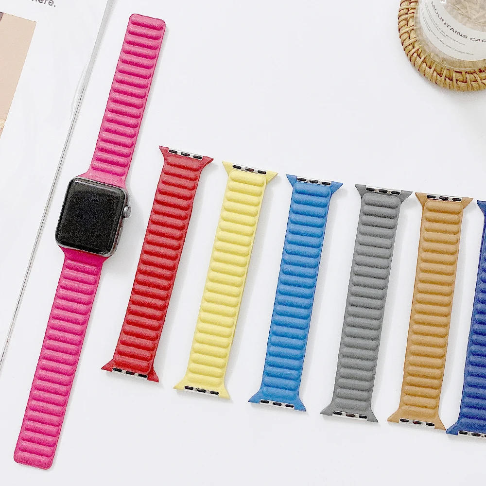 leather link for apple watch band 44mm 40mm 38mm 42mm 11 original watchabnd magnetic loop bracelet iwatch seires 5 4 se 6 strap free global shipping