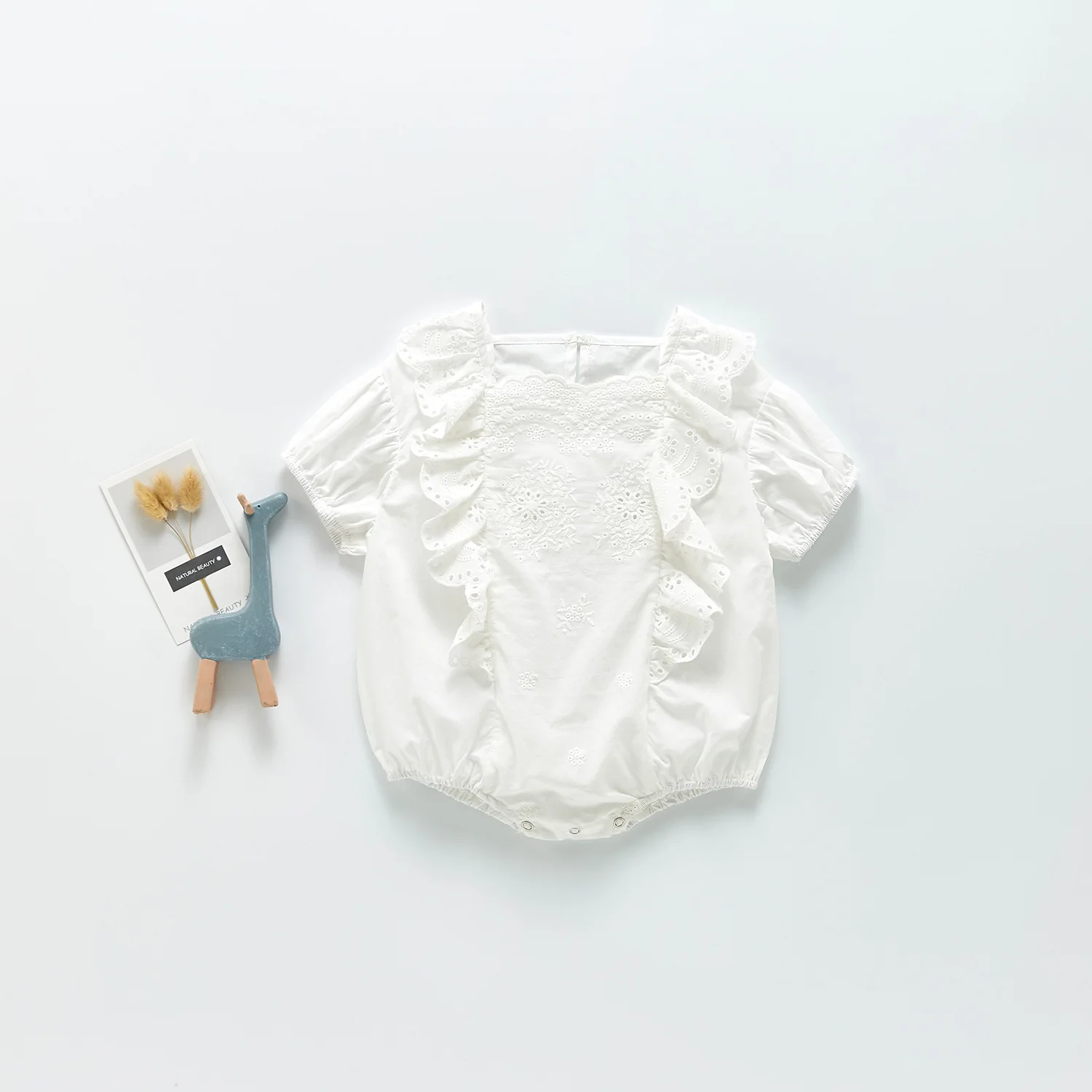 

Newborn Infant Toddler Baby Girl Fashion Sweet Hollow Lace Short Sleeves Bodysuits Toddler Solid Princess Bodysuit