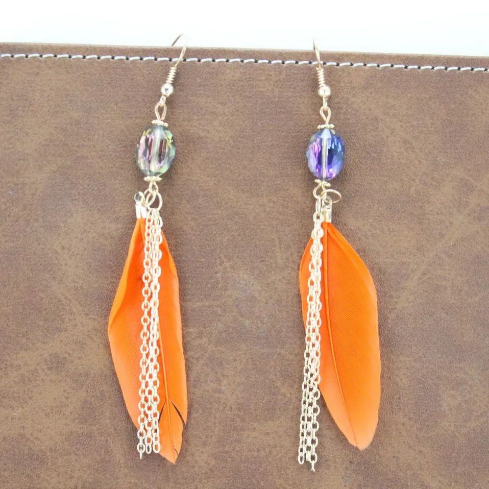 Цветные Хрустальные шарики свисающие массивные Серьги с перьями для женщин