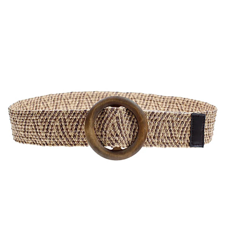 

TOYOOSKY HOT SALE Bohemian Women Belt Knitted Elastic Wooden Buckle Waistband for Dress Jeans High Quality Woven Belt for Female