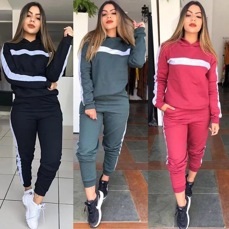 

2 Piece Set Female Outfit Tracksuit Women Spring Autumn Clothes Patchwork Pullover Top And Pants Sports Suits