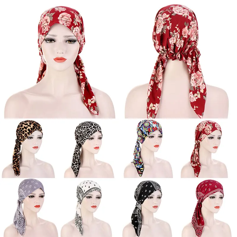 

Flower Curved Two Tail Caps Printed Hood Muslim Baotou Cap Beautiful Floral Cloth Cap Four Seasons Flower Cloth Cashew Tail Cap