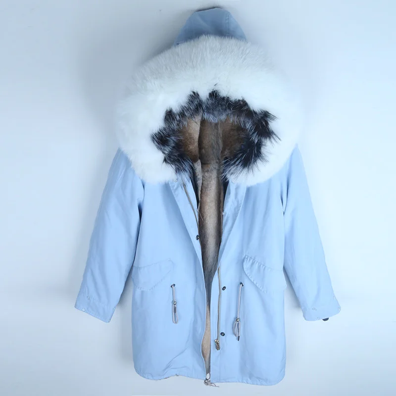 2019 new Warm winter ladies coat Natural rabbit fur lining jacket Real Fox Fur Collar Long Parka Fashion Thick real | Женская одежда