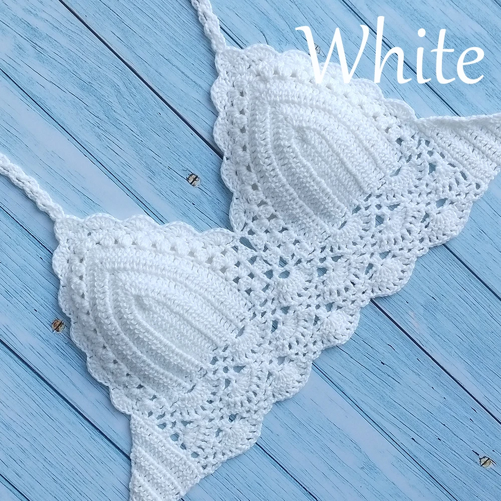 10 Colors Have Lining Womens Bikini Top Sexy Crochet Knit Separate Female Swimsuit Push Up Bra Beachwear Plus Size Bathing Suits