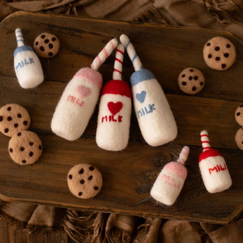 

DIY Baby Wool Felt Milk Bottle+Cookies Decorations Newborn Photography Props Infant Photo Shooting Accessories
