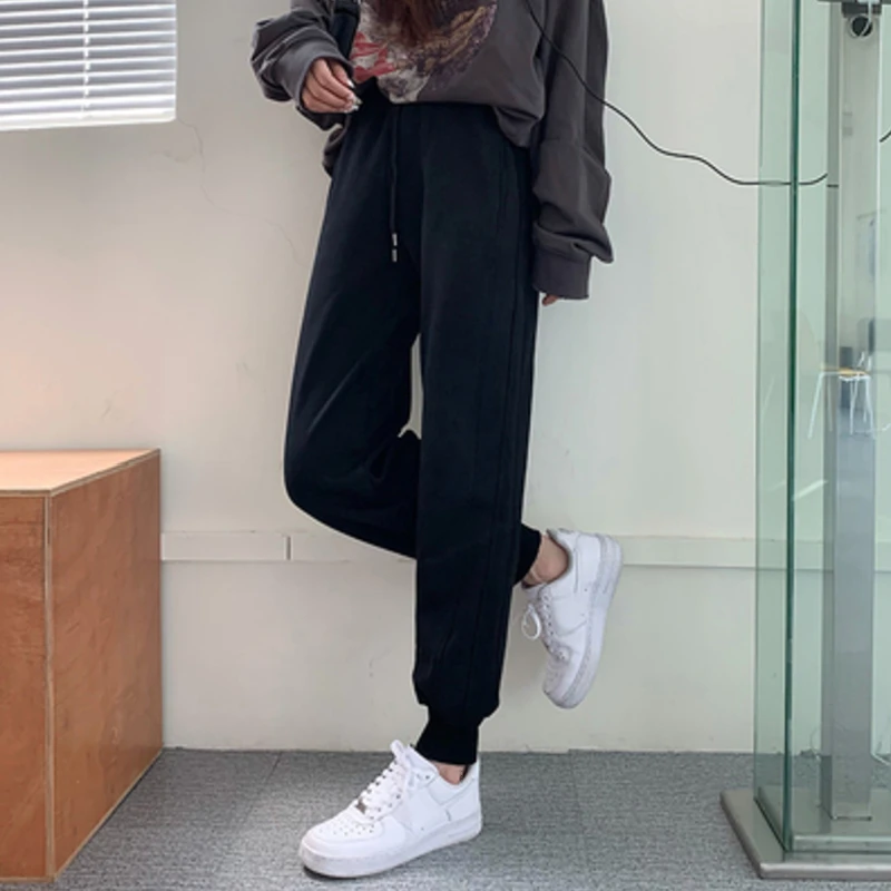 

Autumn Winter Women's Pants Plus Velvet Simple Footwear Casual Korean Style Solid Color Sweatpants