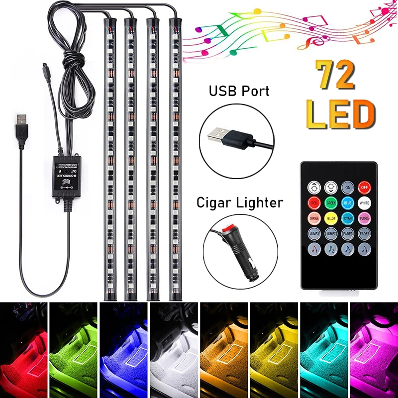 

Car Automotive Interior Decorative Lights LED Car Foot Light 72 LED Atmosphere Lamp Ambient Lamp Remote Voice Control