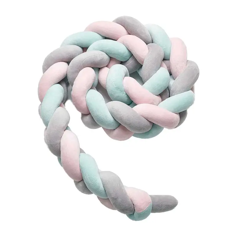 

Braided Cot Bumper Baby Crib Cushion Knotted Plush Pillow for Boy Girl Nursery A2UB