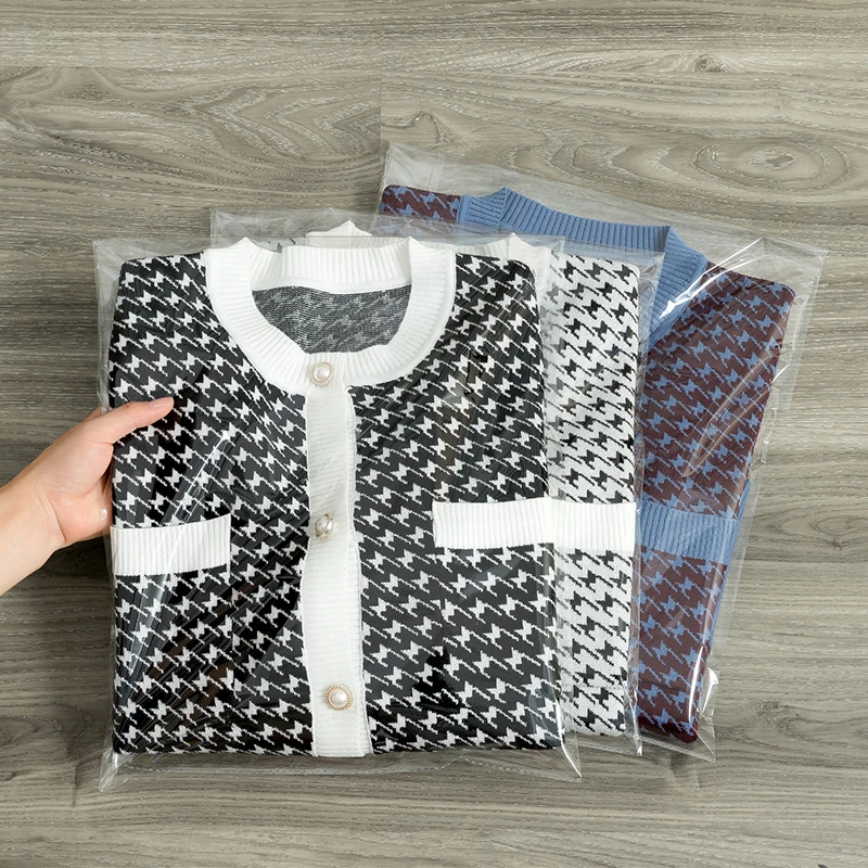 Элегантный однобортный клетчатый вязаный кардиган женский черный модный свитер