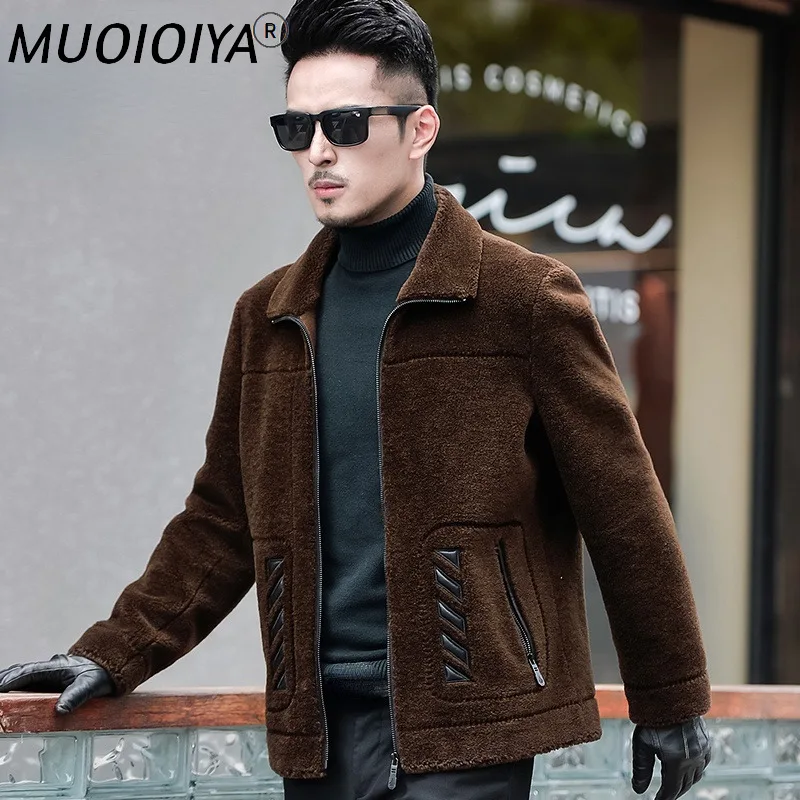 

Мужская короткая шерстяная куртка, черная теплая куртка из натурального меха овечьей шерсти, верхняя одежда для зимы, SQQ746, 100%
