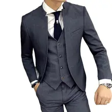 Traje de un solo botón para hombre, ropa Formal de negocios con cuello en V, color gris oscuro, diseño único, corte ajustado, Vintage, 2022, 3 piezas (3)