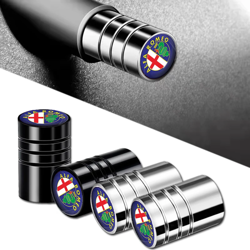 

4pcs Car Logo Metal Tire Valve Dust Cover for Alfa Romeo Giulia Giulietta MiTo Stelvio Tonale 4C 8C Disco Volante Gloria Brera