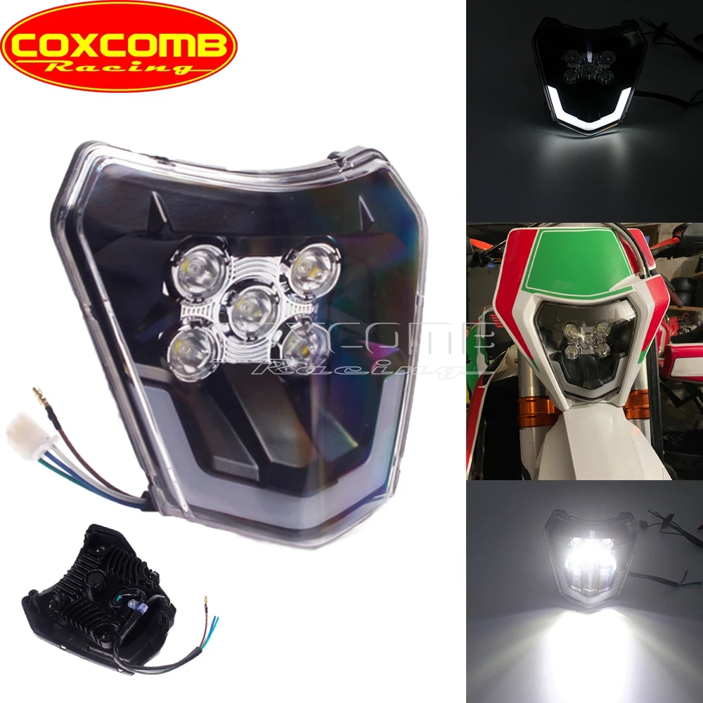 

Motocross Dual Sport LED E8 Headlight Head Lamp For 250 300 350 450 500 EXC XC-W EXC-F Six Days Enduro SMC R EU US FC FE TE TC