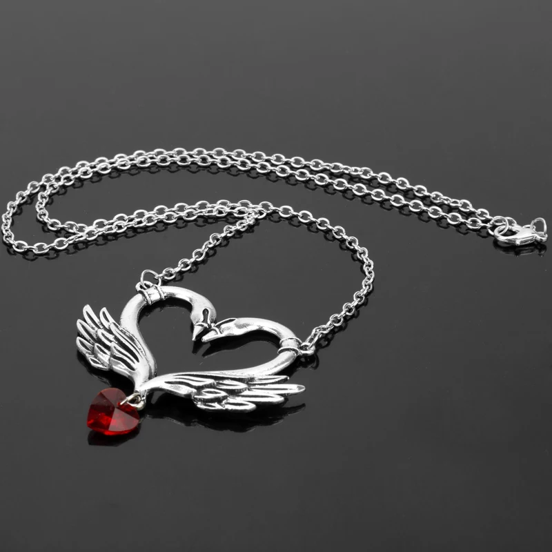 Женское Ожерелье женское очаровательное колье Красный Кристалл Два лебедя