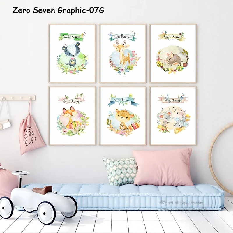 Милые акварельные животные белка дикий кабан лиса холст живопись плакаты и