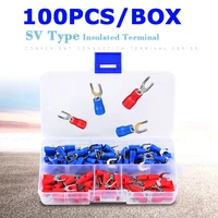 100pcs wire connector terminals sv1 25 sv2 fork furcate crimp awg22 10 insulated jst tin terminales electricos para cable joints