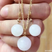 kjjeaxcmy fine jewelry 18k gold natural white jade earrings pendant necklace luxury ladies suit support testing