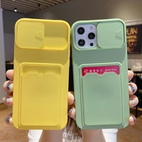 slide camera lens protection with card holder phone cases for iphone 11 12 pro max xs max xr 6s 7 8 plus credit slot back cover